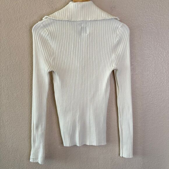 Maeve Fitted Half Zip Ribbed Sweater Top Womens Medium Ivory Office Work Casual - Picture 6 of 9